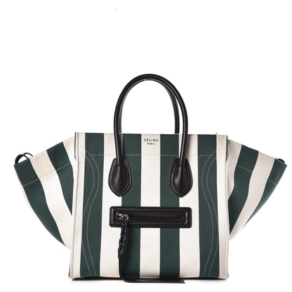 Celine Cotton Canvas Striped Medium Phantom Luggage White Green 1 of 8
