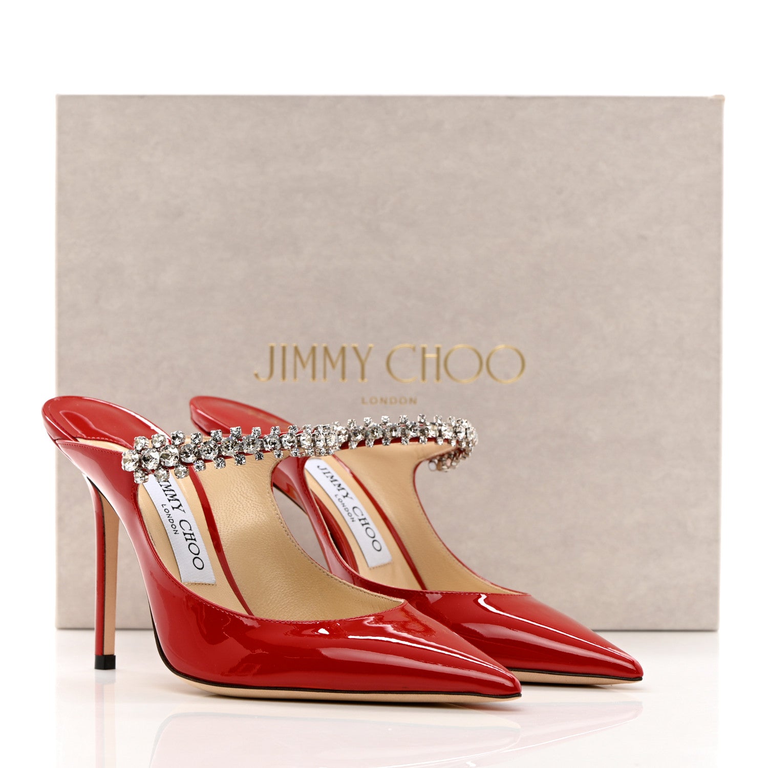 Jimmy Choo Patent Crystal Bing 100 Pumps 38 Red 12 of 12