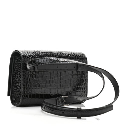 Saint Laurent Calfskin Crocodile Embossed Monogram Kate Belt Bag Black 3 of 9
