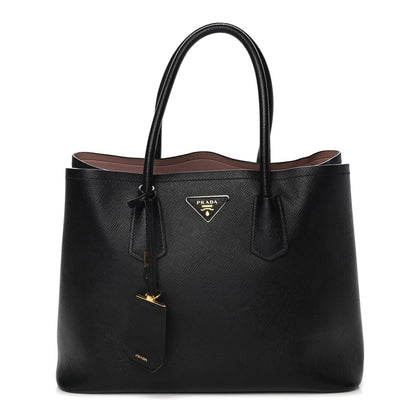Prada Saffiano Cuir Medium Double Bag Black Mughetto 1 of 21