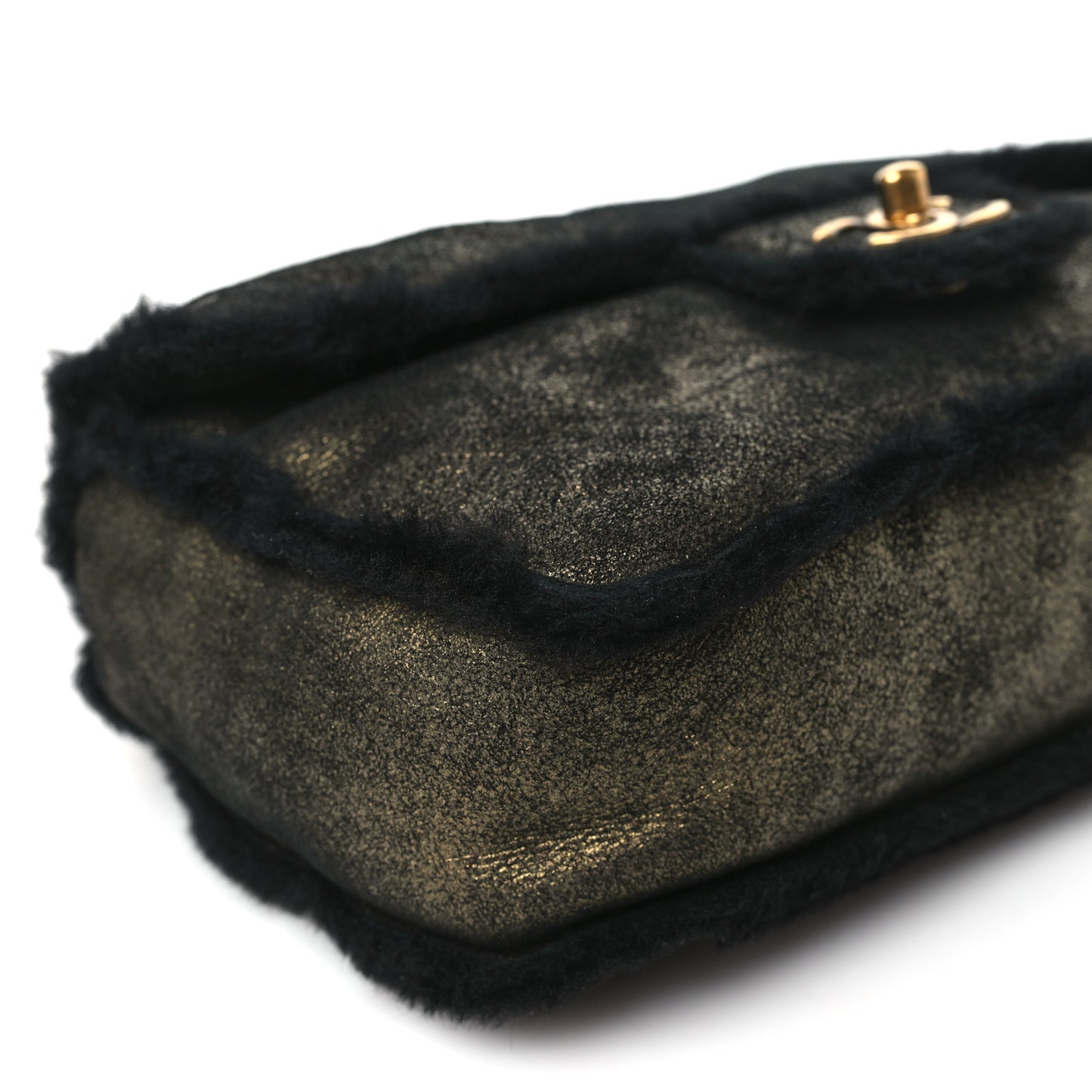 Metallic Lambskin Shearling Flap Gold Black