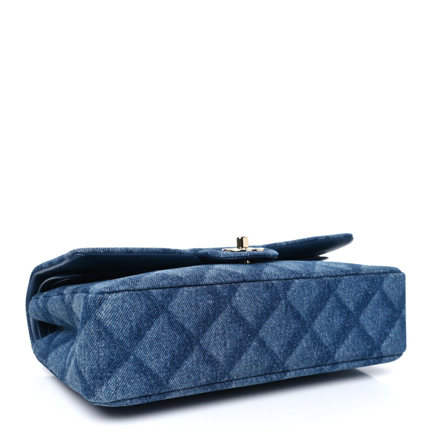 Printed Denim Quilted Medium Double Flap Dark Blue