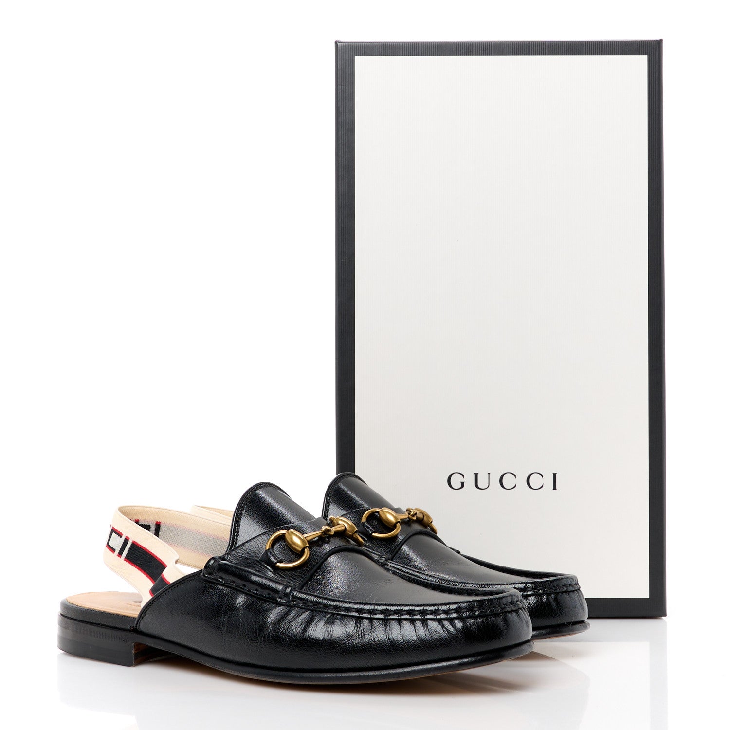 Gucci Goatskin Stripe Mens Horsebit Slingback Slippers 9 Black 10 of 10