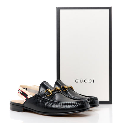 Gucci Goatskin Stripe Mens Horsebit Slingback Slippers 9 Black 10 of 10