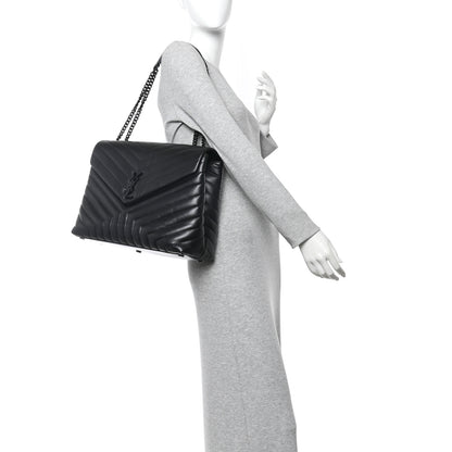 Saint Laurent Calfskin Y Quilted Monogram Monochrome Large Loulou Chain Satchel Black 2 of 11
