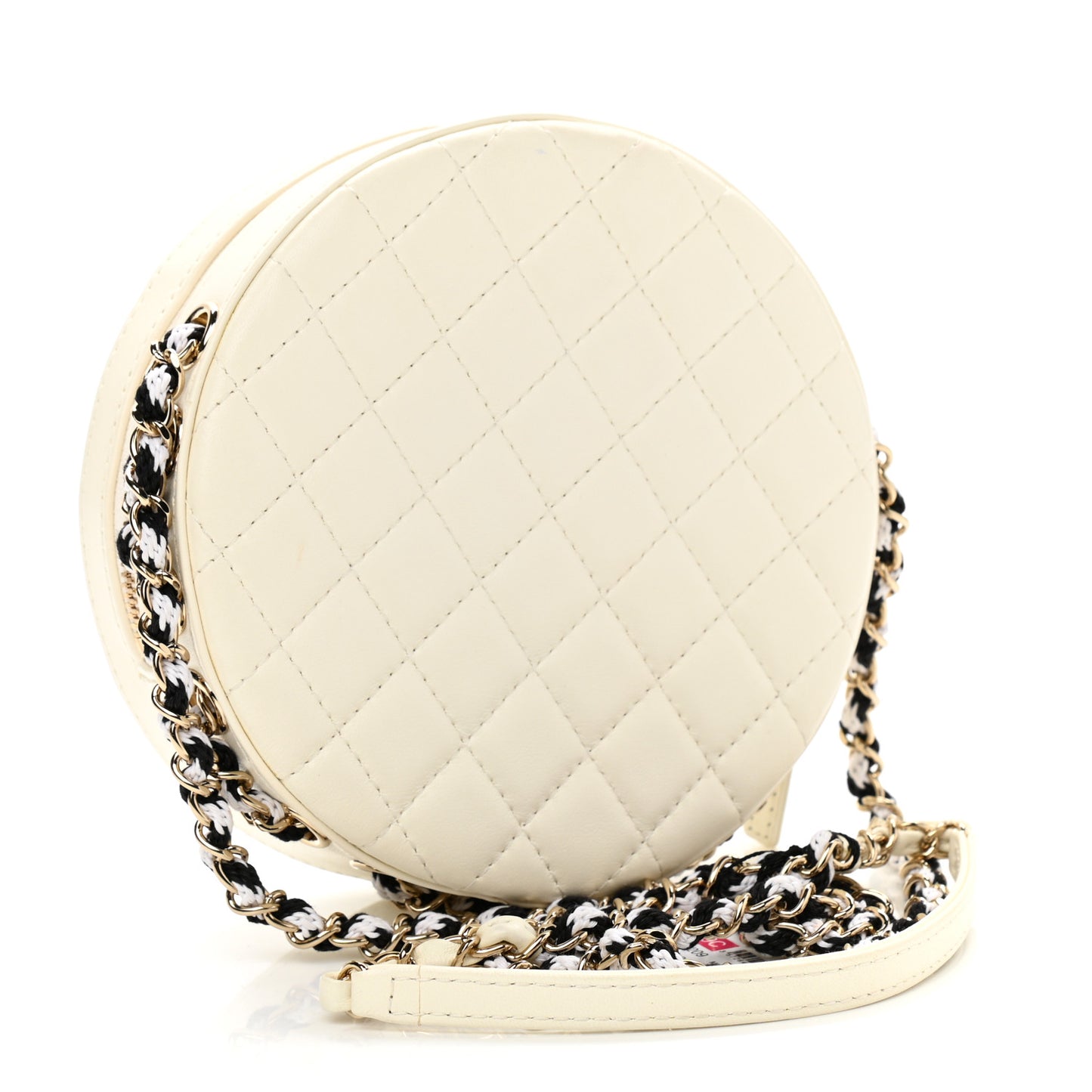 Lambskin Coco Lifesaver Round Bag Black White