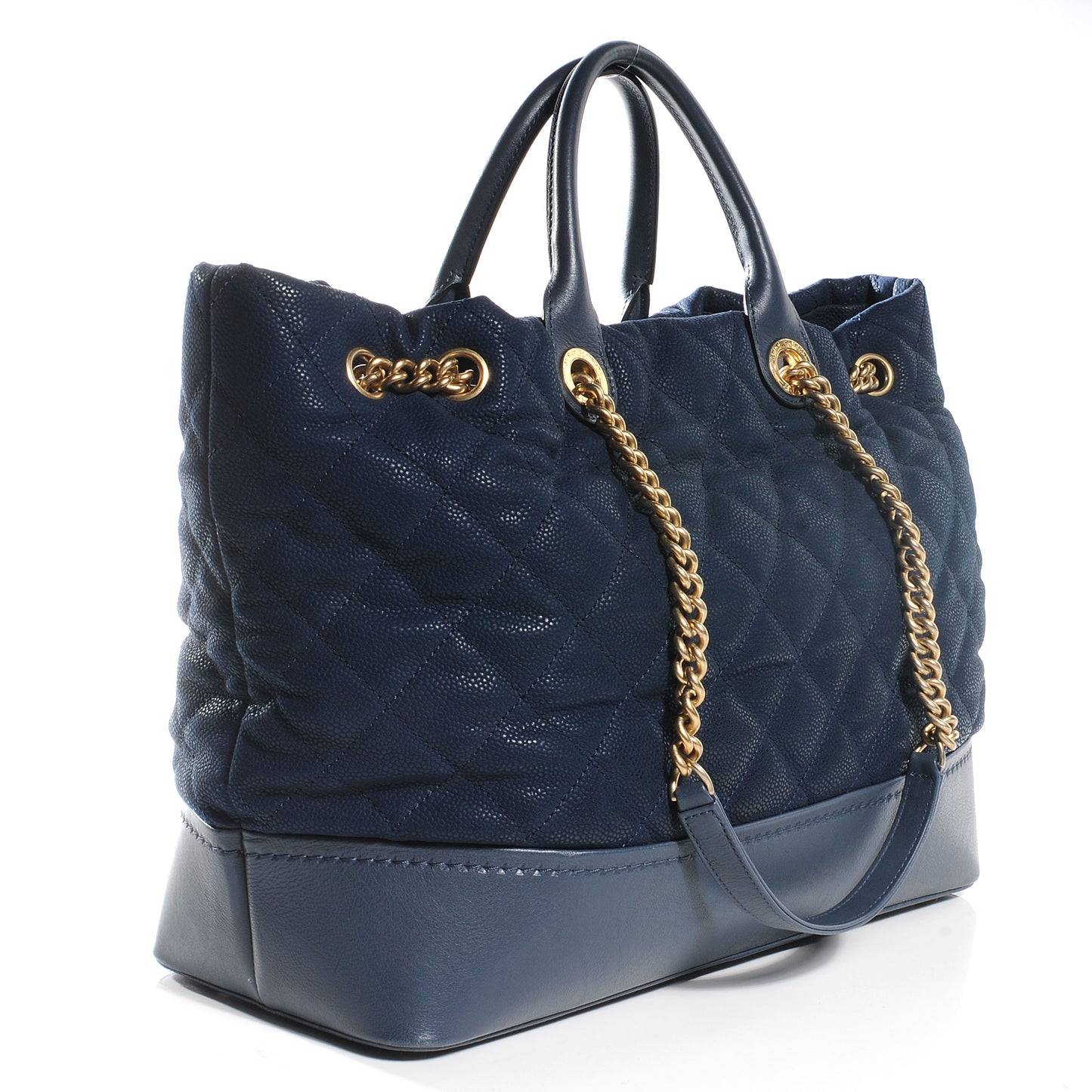 Iridescent Grained Calfskin Large Tote Blue