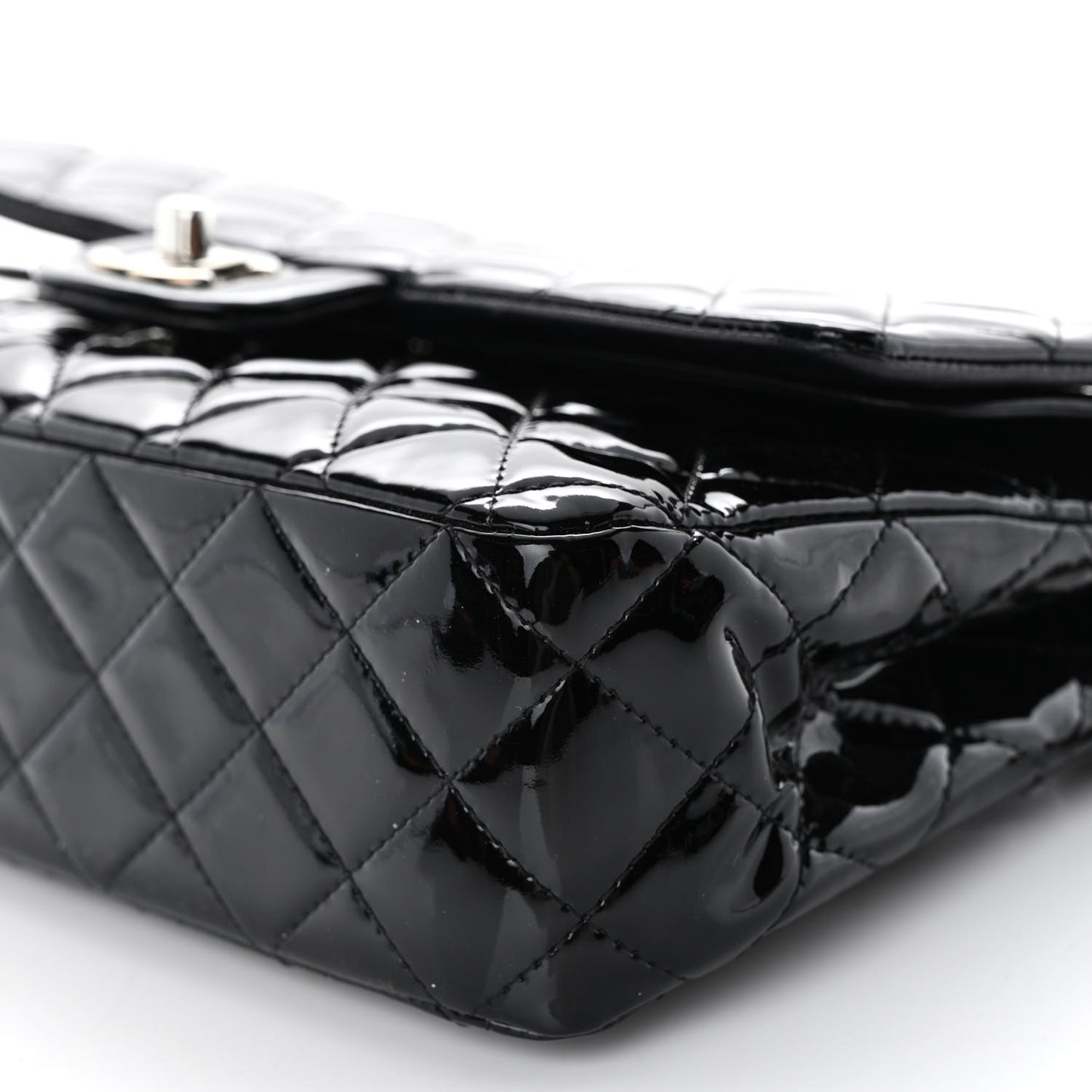 Patent Quilted Medium Double Flap Black