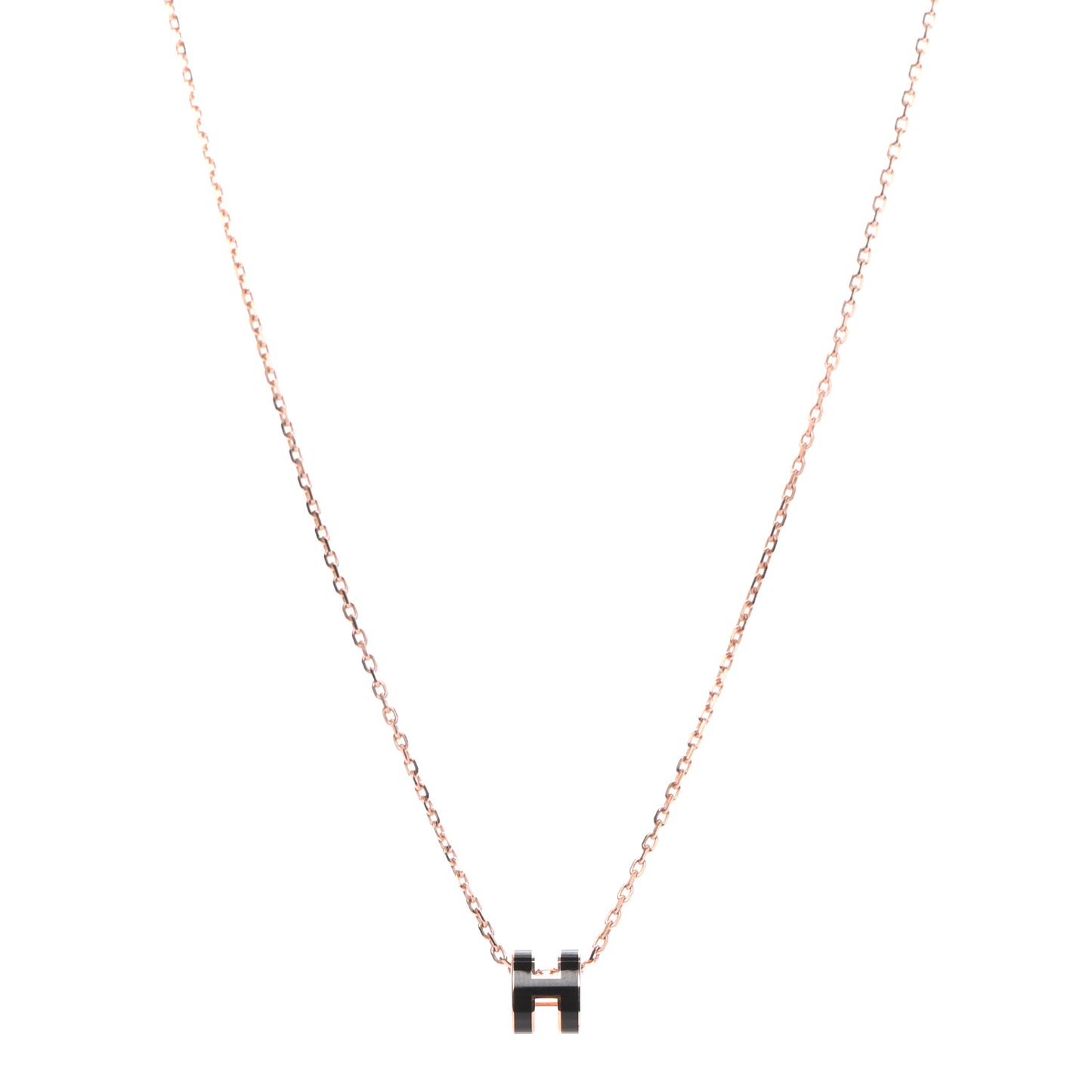 Lacquered Rose Gold Mini Pop H Pendant Necklace Black