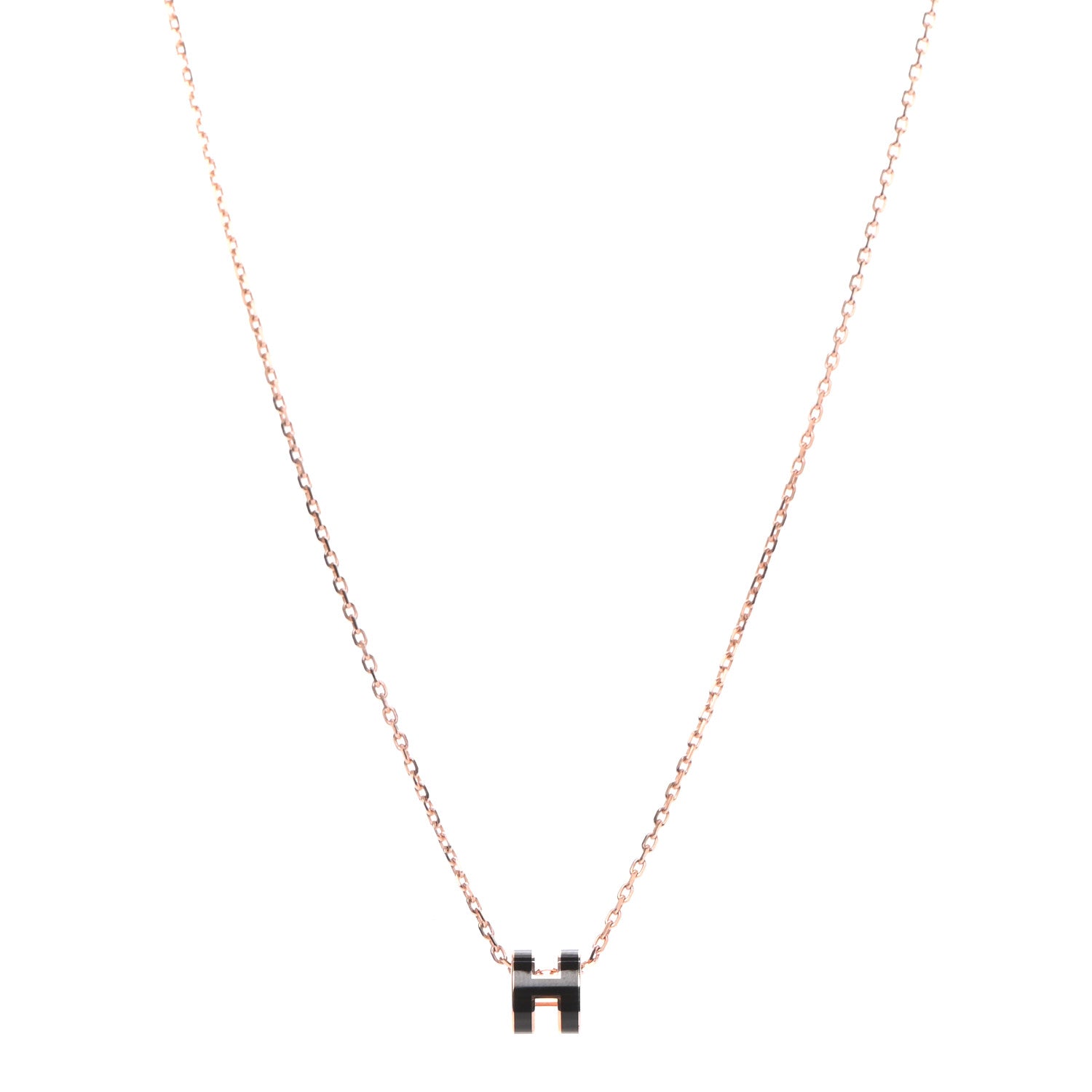 Hermes Lacquered Rose Gold Mini Pop H Pendant Necklace Black 1 of 6