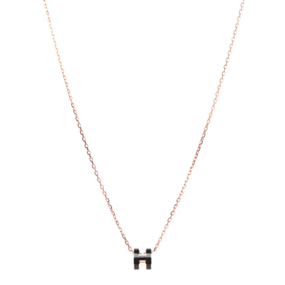 Hermes Lacquered Rose Gold Mini Pop H Pendant Necklace Black 1 of 6