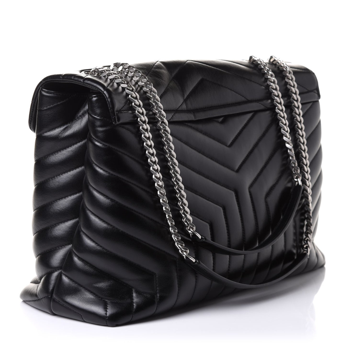Calfskin Y Quilted Monogram Large Loulou Chain Satchel Black
