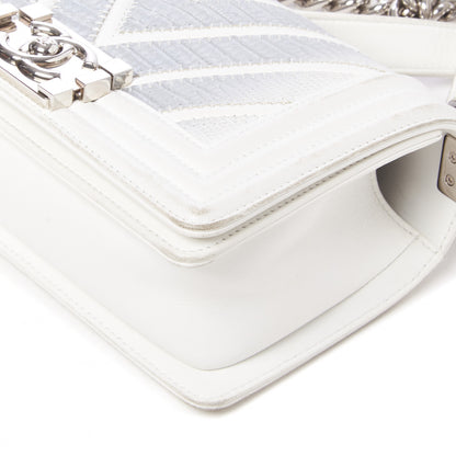 Chanel Lizard Chevron Stitched Small Boy Flap White Silver 4 of 11
