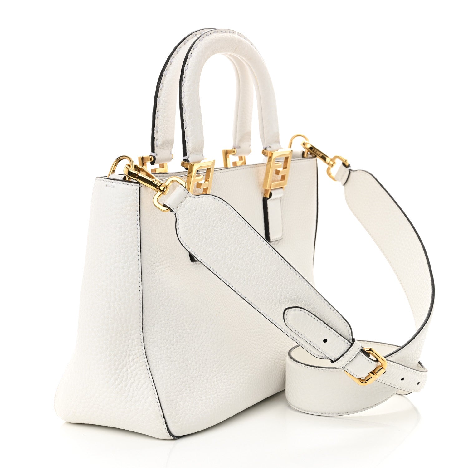 Fendi Cuoio Romano Selleria Small FF Tote White Ice 3 of 11
