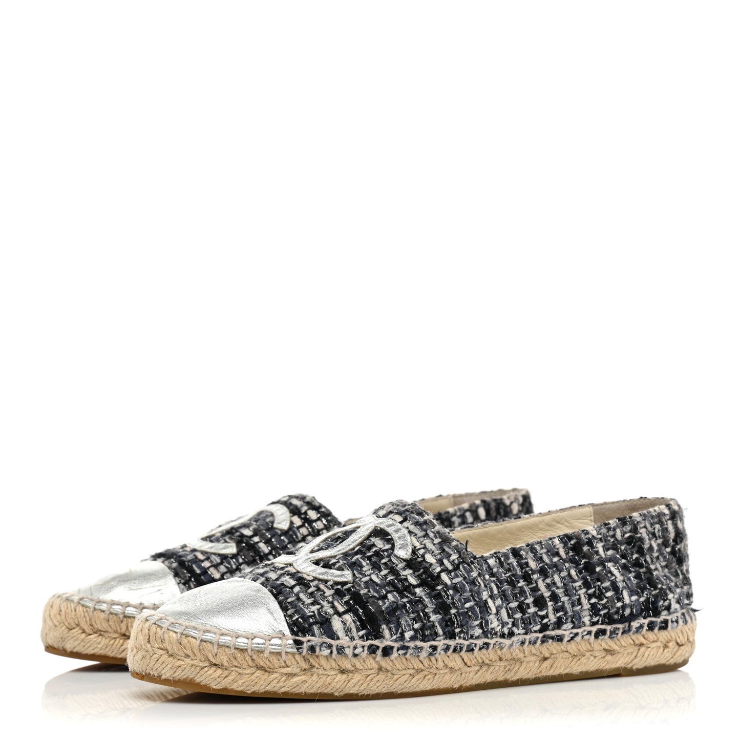 Metallic Tweed Lambskin CC Espadrilles 38 Black Silver