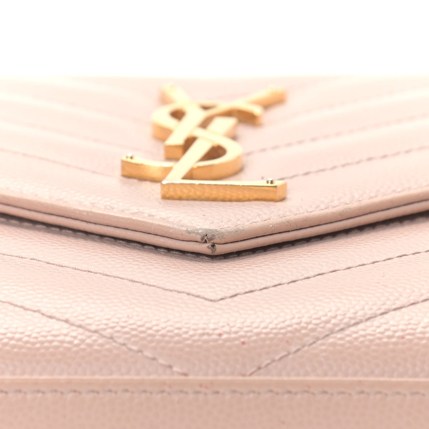 Saint Laurent Grain De Poudre Matelasse Chevron Monogram Chain Wallet Pale Pink 16 of 16