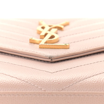 Saint Laurent Grain De Poudre Matelasse Chevron Monogram Chain Wallet Pale Pink 16 of 16
