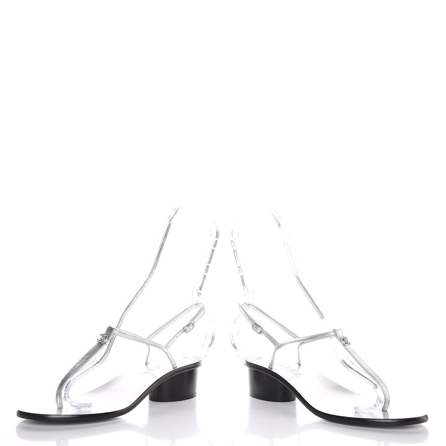Lambskin CC Thong Sandals 36.5 Silver