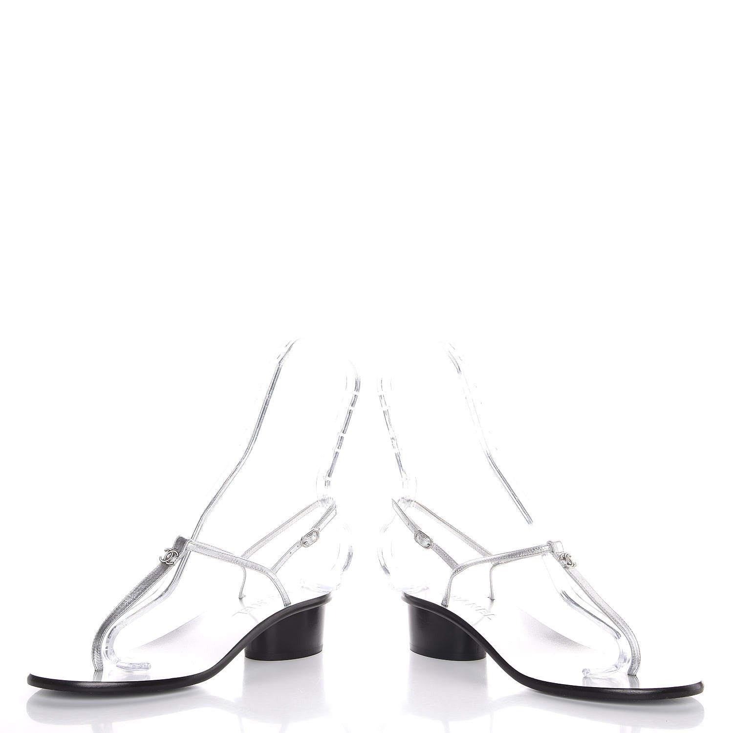 Chanel Lambskin CC Thong Sandals 36.5 Silver 5 of 9