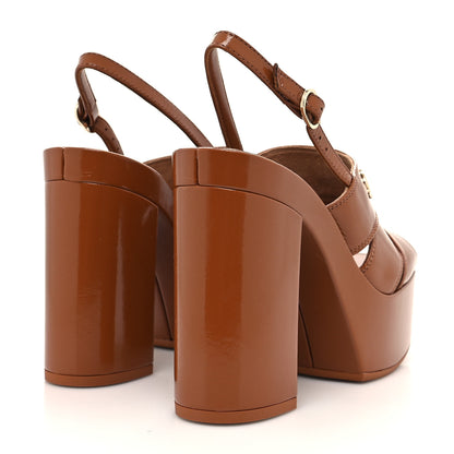 Chanel Crumpled Patent Lambskin Platform Sandals 36 Light Brown 4 of 8