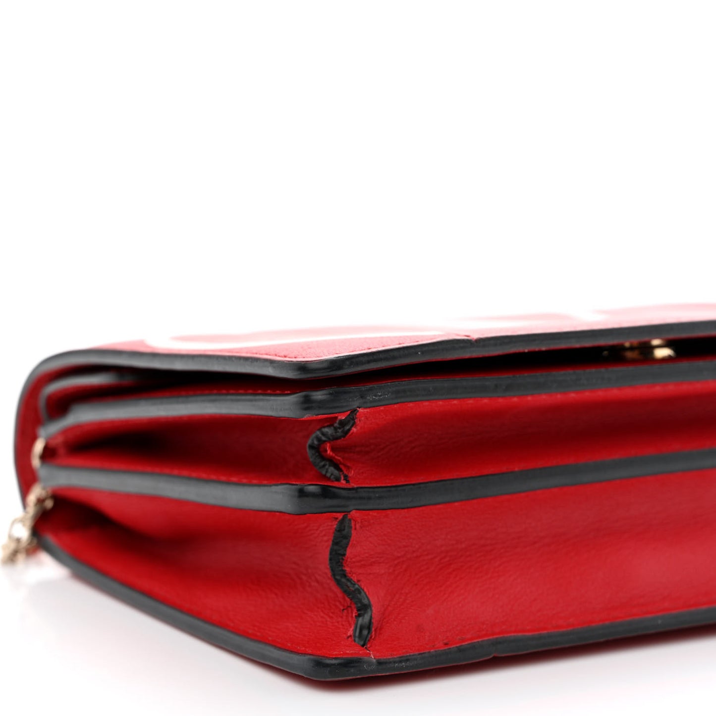 Calfskin VLogo Inlay Chain Pouch Rouge Pur White