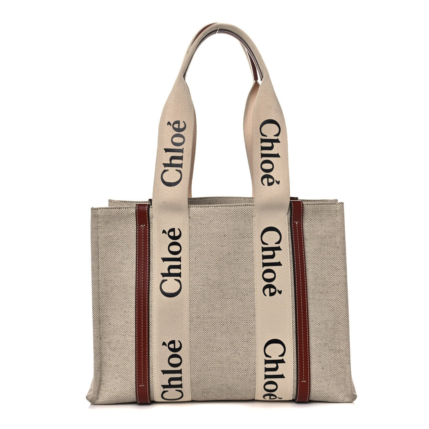 Chloe Cotton Calfskin Medium Woody Ribbon Tote White Brown 1 of 10