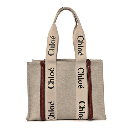 Chloe Cotton Calfskin Medium Woody Ribbon Tote White Brown 1 of 10