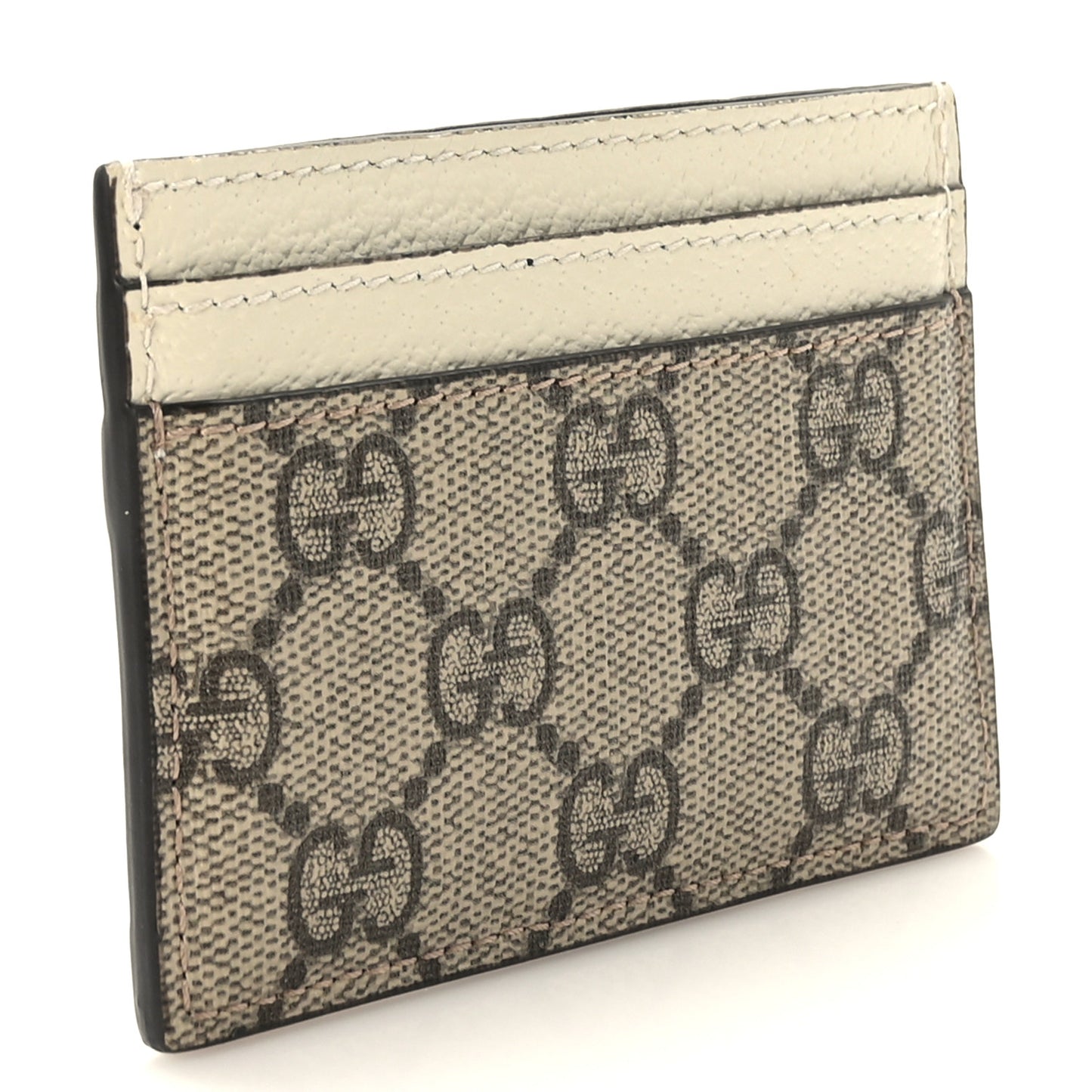 GG Supreme Monogram Textured Calfskin Web Ophidia Card Holder Beige Ebony Mystic White