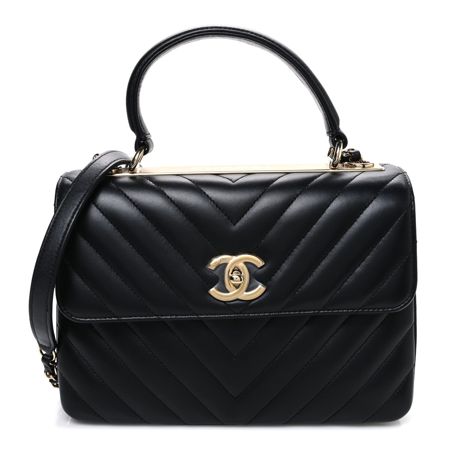 Chanel Lambskin Chevron Quilted Small Trendy CC Flap Dual Handle Bag Black 1 of 10