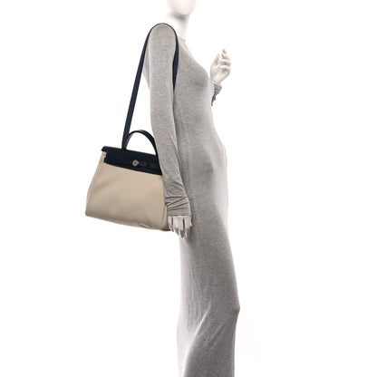 Hermes Military Toile Vache Hunter Horseshoe Herbag Zip Retourne 31 PM Beton Bleu Indigo 2 of 15