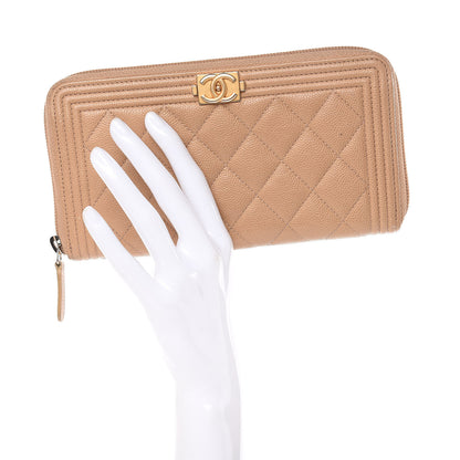 Chanel Caviar Quilted Boy Long Zip Around Wallet Beige 2 of 18