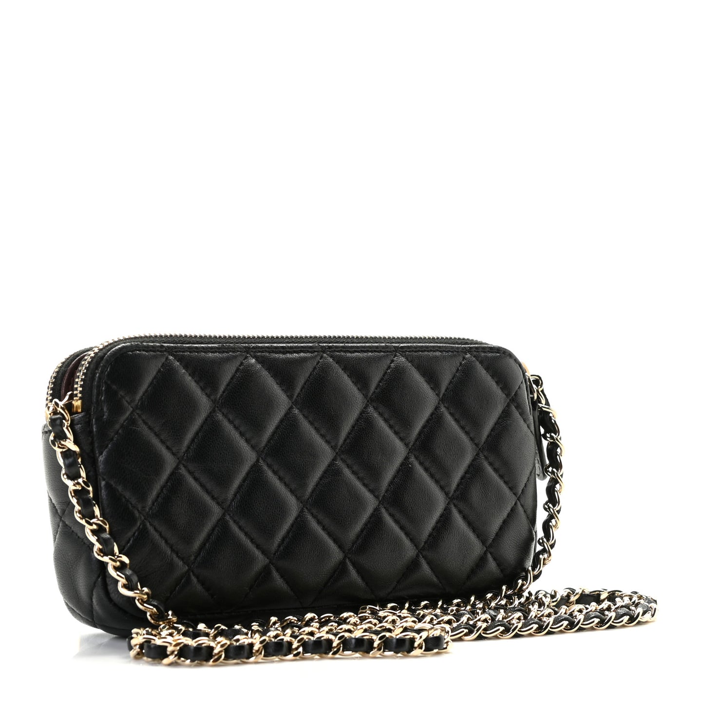 Lambskin Quilted Small Clutch With Chain Black
