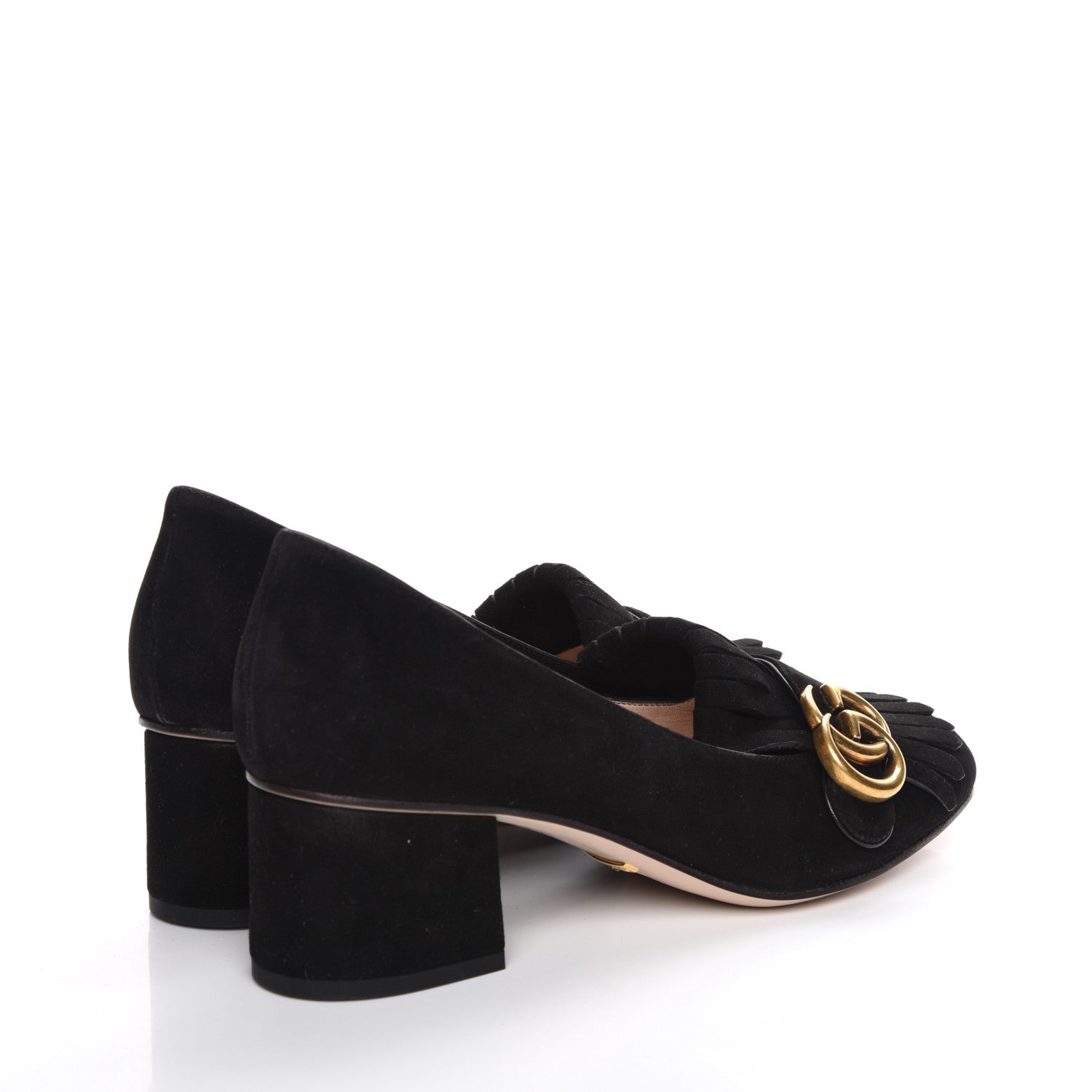 Gucci Kid Scamosciato GG Marmont Fringe 50mm Loafer Pumps 38.5 Black 4 of 8