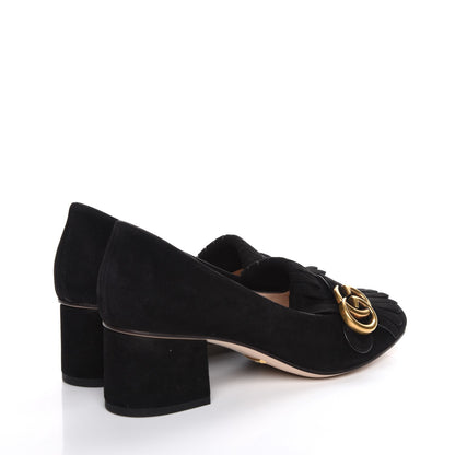 Gucci Kid Scamosciato GG Marmont Fringe 50mm Loafer Pumps 38.5 Black 4 of 8
