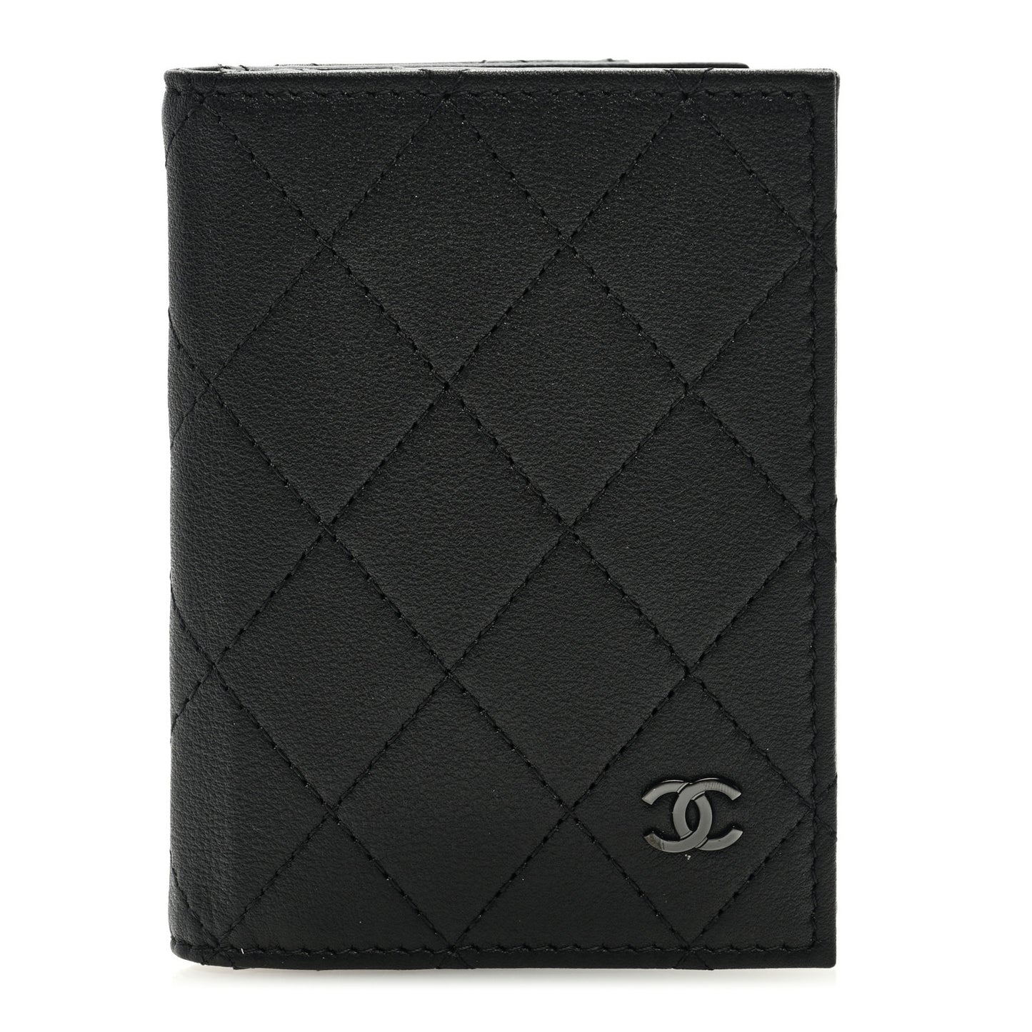 Grained Calfskin Quilted Card Holder Wallet So Black
