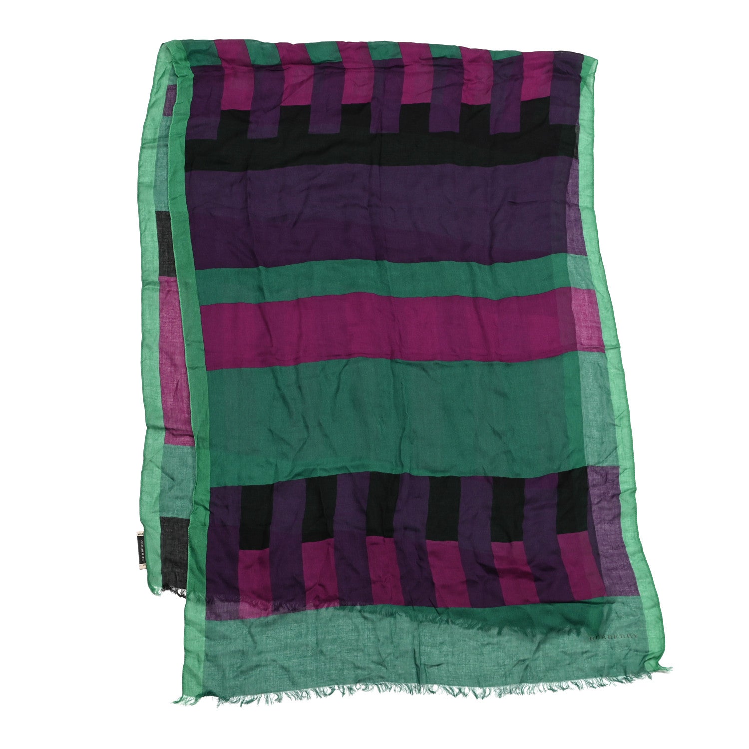 Burberry Modal Cashmere Multi Striped Scarf Bright Forest Green 2 of 5