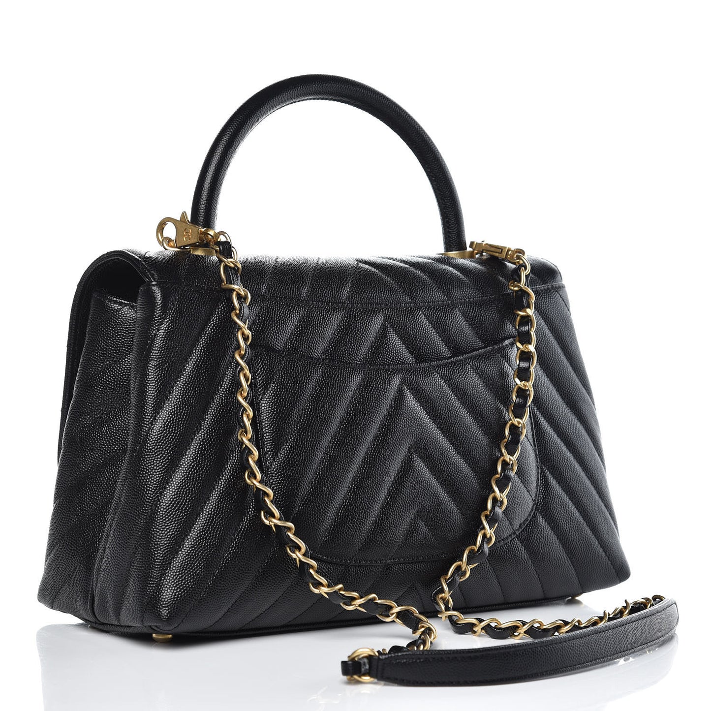 Caviar Chevron Quilted Small Coco Handle Flap Black