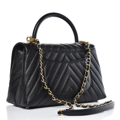 Chanel Caviar Chevron Quilted Small Coco Handle Flap Black 3 of 8