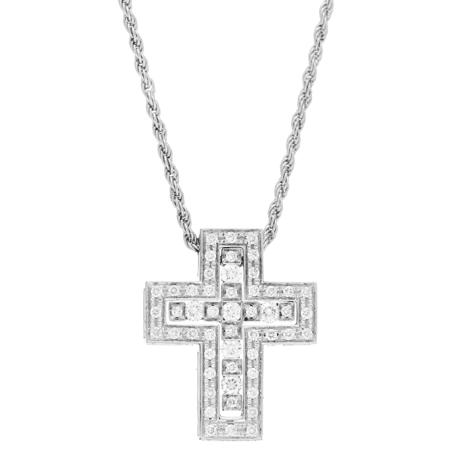 Damiani 18K White Gold Diamond Belle Epoque Cross Pendant Necklace 4 of 6
