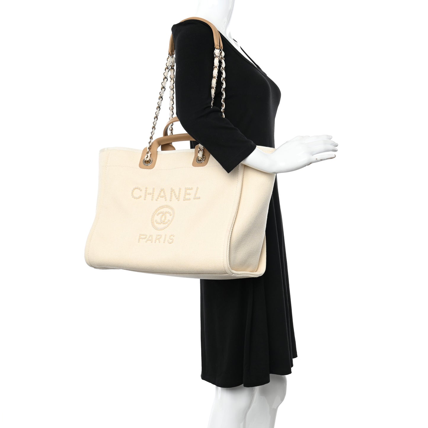 Canvas Pearl Medium Deauville Tote Ecru Beige