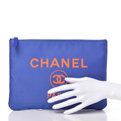 Chanel Mixed Fibers Medium Deauville Pouch Clutch Blue Orange 2 of 10