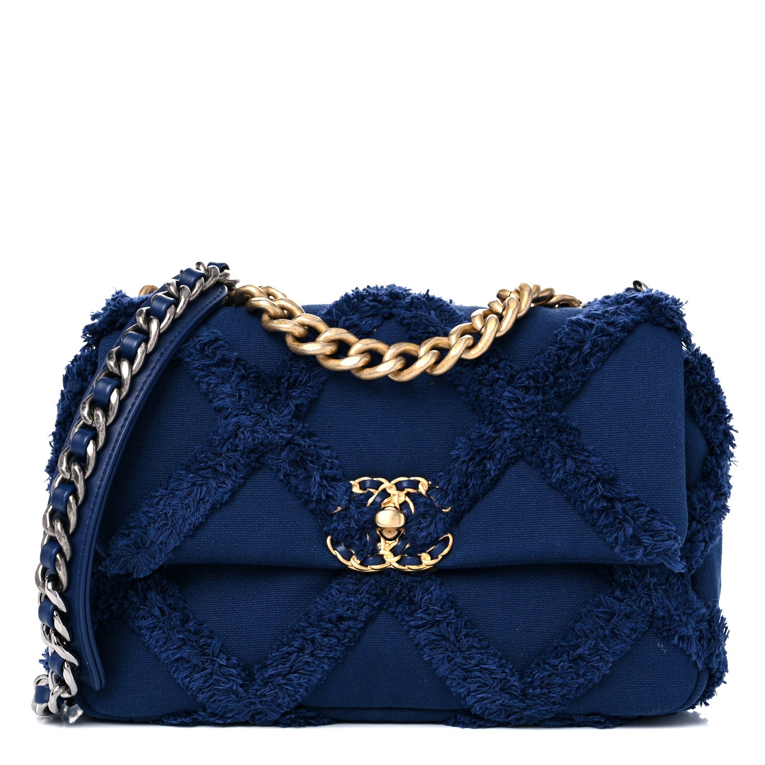 Chanel Cotton Canvas Quilted Medium Chanel 19 Flap Navy Blue 1 of 9