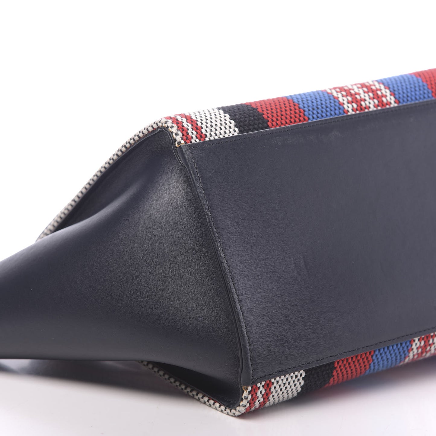 Smooth Calfskin Textile Striped Medium Trapeze Navy Blue