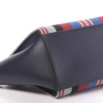 Celine Smooth Calfskin Textile Striped Medium Trapeze Navy Blue 8 of 17