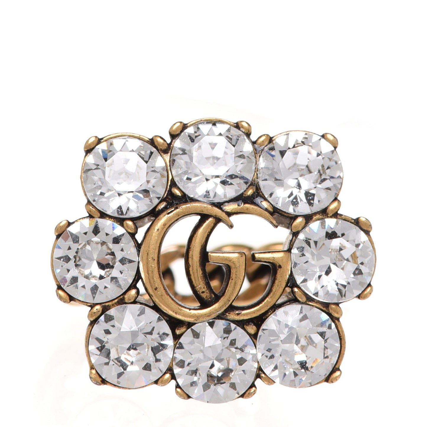 Metal Crystal Double G Ring S Aged Gold