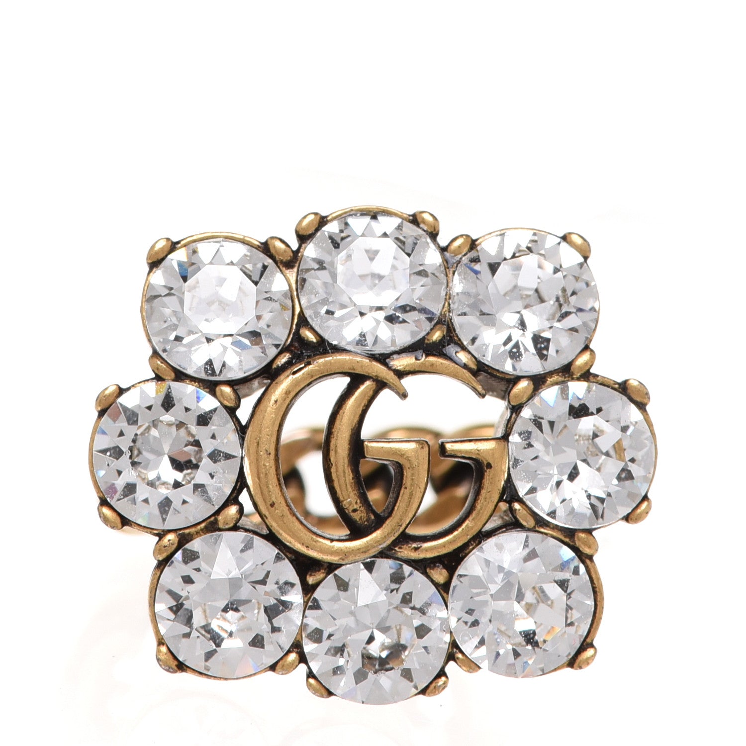 Gucci Metal Crystal Double G Ring S Aged Gold 1 of 7