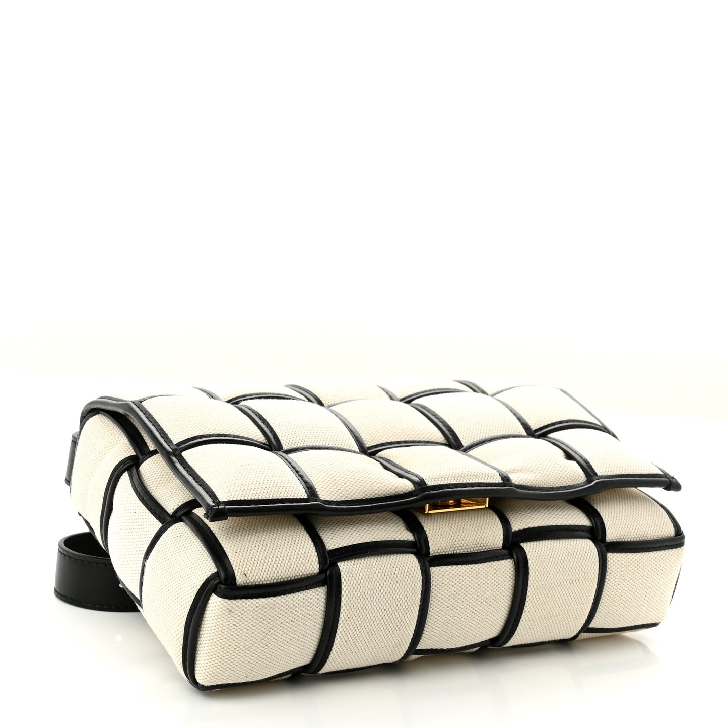 Denim Maxi Intrecciato Padded Cassette Crossbody Bag Natural Black