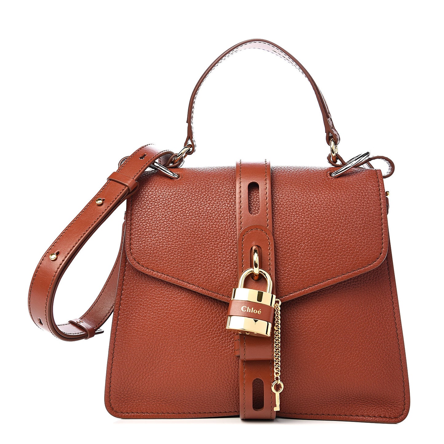 Shiny Grained Calfskin Medium Aby Day Shoulder Bag Sepia Brown