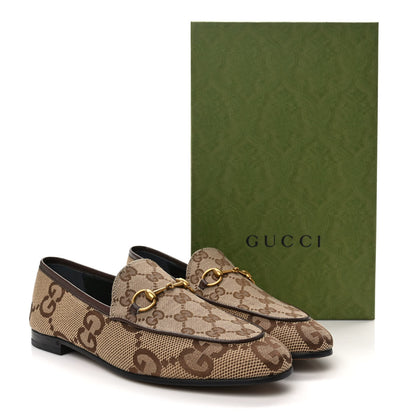 Gucci Monogram Jumbo GG Malaga Kid Horsebit Womens Jordaan Loafers 39 Camel Ebony New Acero Beige 9 of 9