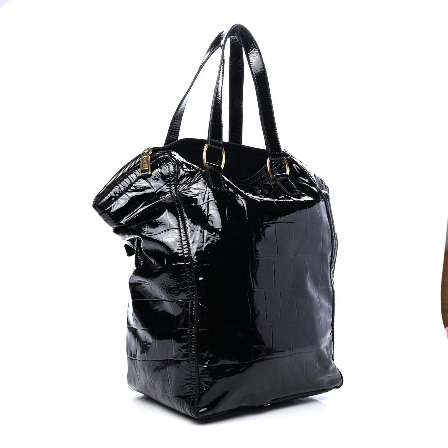Patent Crocodile Embossed Medium Downtown Tote Black